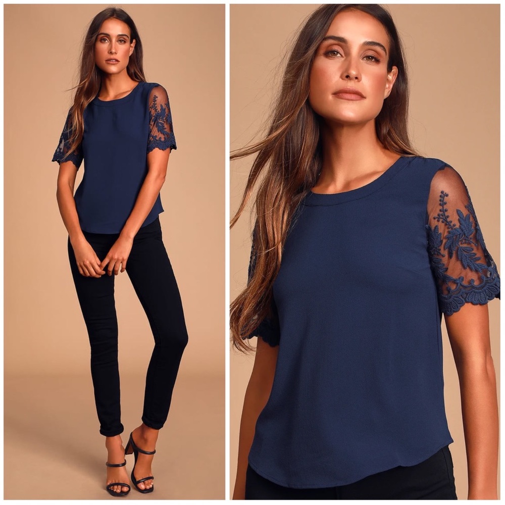 Lulu’s | Lisa Marie Navy Blue Embroidered Top